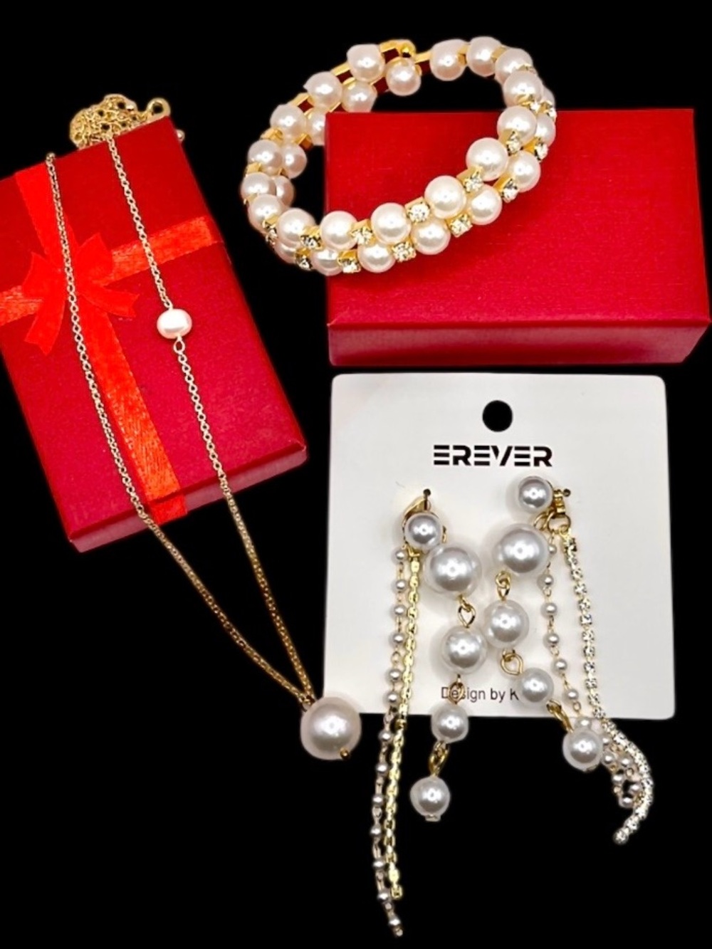 NEW Curated Gold Tone Pearl Jewelry 3pc Set - Necklace, Bracelet & Earrings